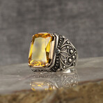 925 Sterling Silver Citrine Stone Men's Ring // Style 1 // Silver + Yellow (8)