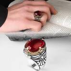 925 Sterling Silver Garnet Stone Men's Ring // Style 2 // Silver + Red (8)