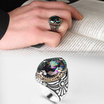 925 Sterling Silver Mystic Topaz Stone Men's Ring // Style 3 // Multicolor (9.5)