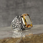 925 Sterling Silver Citrine Stone Men's Ring // Style 1 // Silver + Yellow (8.5)