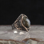 925 Sterling Silver Natural Labradorite Stone Men's Ring // Silver + Gray (8.5)