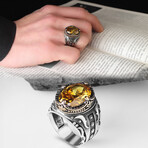 925 Sterling Silver Citrine Stone Men's Ring // Style 2 // Silver + Yellow (7.5)