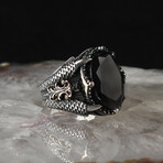 925 Sterling Silver Black Zircon Stone Claw Shape Men's Ring // Silver + Black (10)