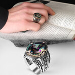 925 Sterling Silver Mystic Topaz Stone Men's Ring // Style 2 // Multicolor (7.5)