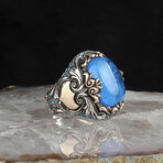 925 Sterling Silver Blue Paraiba Stone Men's Ring // Silver + Blue (7)