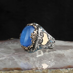 925 Sterling Silver Blue Paraiba Stone Men's Ring // Silver + Blue (8.5)