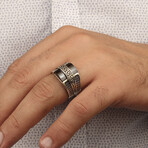 925 Sterling Silver Black Zircon Stone Minimalist Men's Ring // Style 2 // Silver + Black (7)
