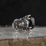 925 Sterling Silver Black Zircon Stone with Lion Detail Men's Ring // Silver + Black (7)