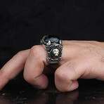 925 Sterling Silver Black Zircon Stone with Lion Detail Men's Ring // Silver + Black (8)