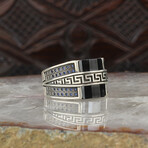 925 Sterling Silver Black Zircon Stone Minimalist Men's Ring // Style 2 // Silver + Black (8.5)