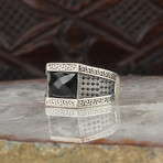 925 Sterling Silver Black Zircon Stone Minimalist Men's Ring // Style 1 // Silver + Black (10)