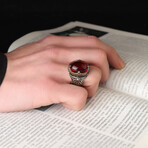 925 Sterling Silver Garnet Stone Men's Ring // Style 2 // Silver + Red (10.5)