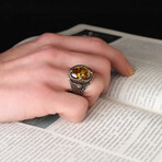 925 Sterling Silver Citrine Stone Men's Ring // Style 3 // Silver + Yellow (9)