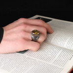 925 Sterling Silver Citrine Stone Men's Ring // Style 2 // Silver + Yellow (8.5)