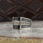 925 Sterling Silver Black Zircon Stone Minimalist Men's Ring // Style 2 // Silver + Black (8.5)