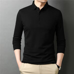 Solid Long Sleeve Polo Shirt // Black (L)