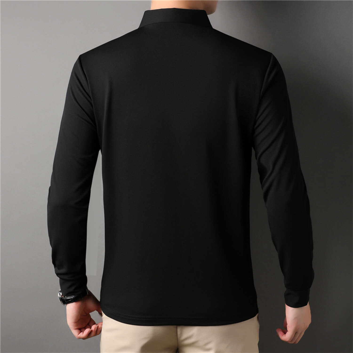 Geo Text Long Sleeve Polo Shirt // Black (L) - Celino Long Sleeve Polos ...