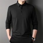 Thermal Texture Long Sleeve Polo Shirt // Black (XL)