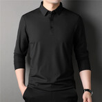 Thermal Texture Long Sleeve Polo Shirt // Black (XL)