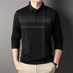 Hint O' Plaid Long Sleeve Polo Shirt // Black (XL)