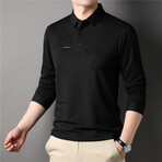 Geo Text Long Sleeve Polo Shirt // Black (3XL)