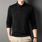 Geo Text Long Sleeve Polo Shirt // Black (3XL)