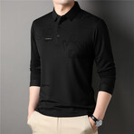 Geo Text Long Sleeve Polo Shirt // Black (3XL)