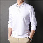 Simple Tipped Long Sleeve Polo Shirt // White (L)