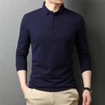 Solid Long Sleeve Polo Shirt // Blue (3XL)