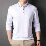 Simple Tipped Long Sleeve Polo Shirt // White (L)