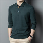 Plaid Placket Long Sleeve Polo Shirt // Green (2XL) - Spring Clearance ...