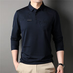 Geo Text Long Sleeve Polo Shirt // Navy  Blue (3XL)