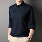 Geo Text Long Sleeve Polo Shirt // Navy  Blue (XL)