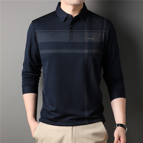 Hint O' Plaid Long Sleeve Polo Shirt // Blue (M)