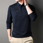 Geo Text Long Sleeve Polo Shirt // Navy  Blue (XL)