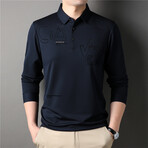 Geo Text Long Sleeve Polo Shirt // Navy  Blue (3XL)