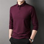 Thermal Texture Long Sleeve Polo Shirt // Burgundy (XL)