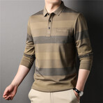 Neutral Stripes Long Sleeve Polo Shirt // Tan (XL)