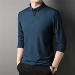 Thermal Texture Long Sleeve Polo Shirt // Blue (XL)