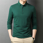 Solid Long Sleeve Polo Shirt // Green (XL)