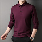 Thermal Texture Long Sleeve Polo Shirt // Burgundy (XL)