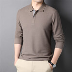 Thermal Texture Long Sleeve Polo Shirt // Light Brown (L)