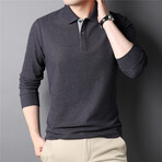 Thermal Texture Long Sleeve Polo Shirt // Gray (L)