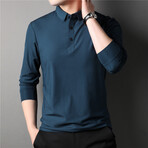 Thermal Texture Long Sleeve Polo Shirt // Blue (XL)