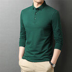 Solid Long Sleeve Polo Shirt // Green (M)