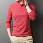 Solid Long Sleeve Polo Shirt // Red (L)