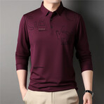 Geo Text Long Sleeve Polo Shirt // Burgundy (3XL)