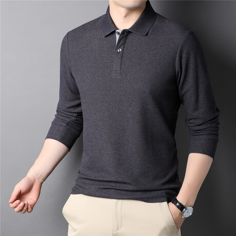 Thermal Texture Long Sleeve Polo Shirt // Gray (M)