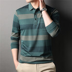 Neutral Stripes Long Sleeve Polo Shirt // Green (L)