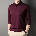 Geo Text Long Sleeve Polo Shirt // Burgundy (3XL)